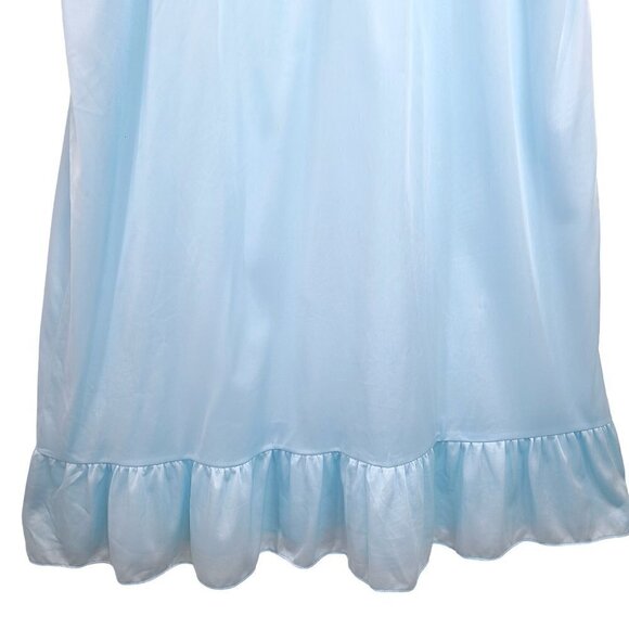Vintage 70s 80s Light Blue Floral Embroidered Nylon Nightgown Leony's - Picture 6 of 9
